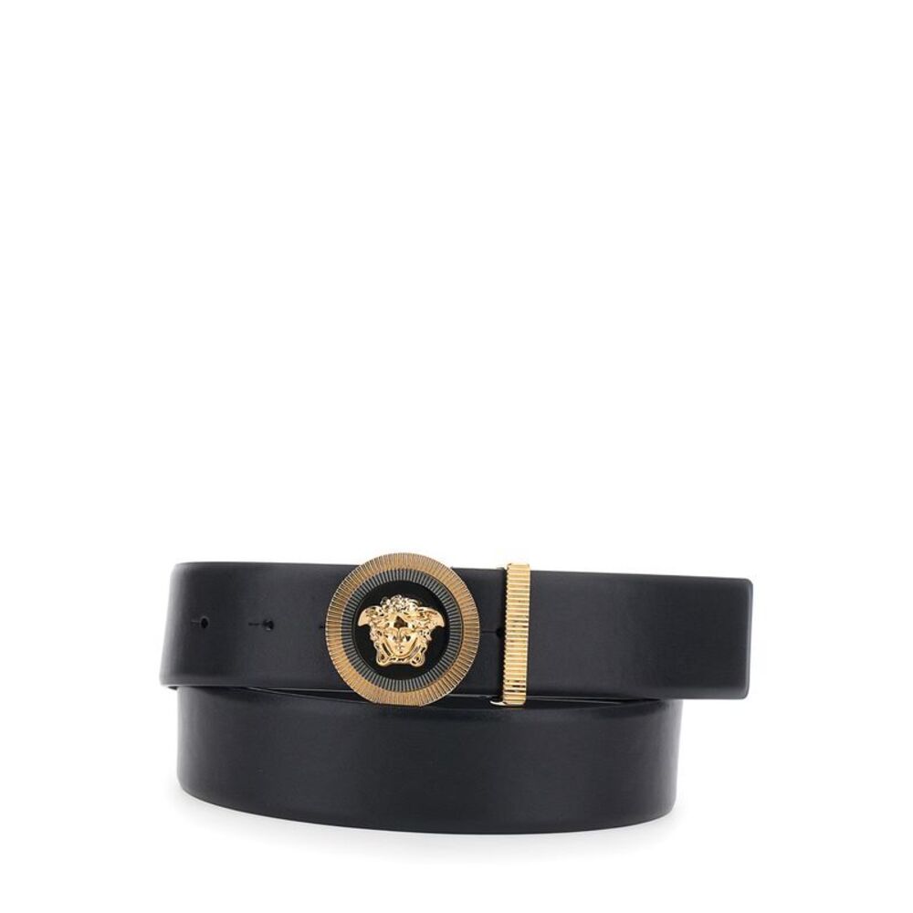 Versace Men Belt With Medusa Detail On Black Leather Circle For Women